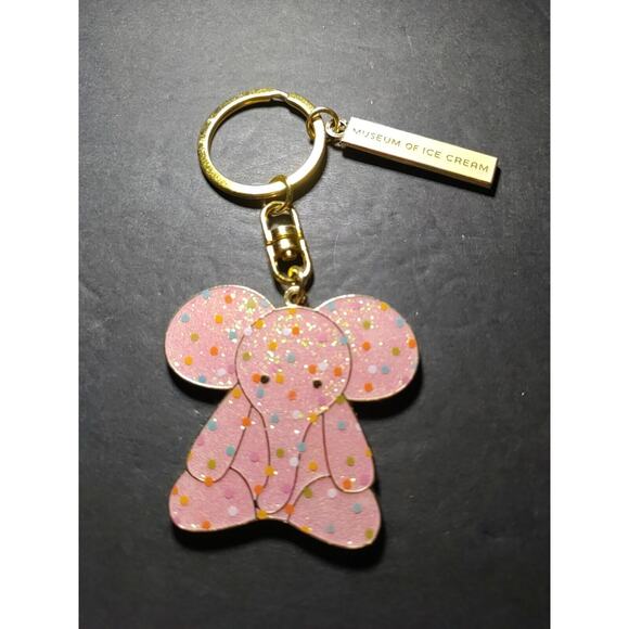 Museum Of Ice Cream Elephant Keychain Sparkles Pink Polka Dots Gold Tone - Picture 1 of 6